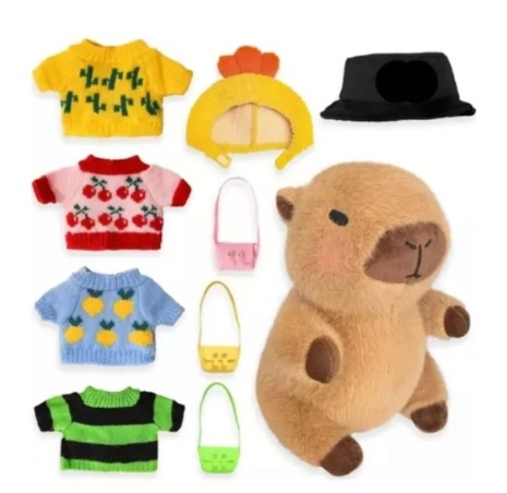 PELUCHE CAPIBARA CON 9 PIEZAS DE ROPA